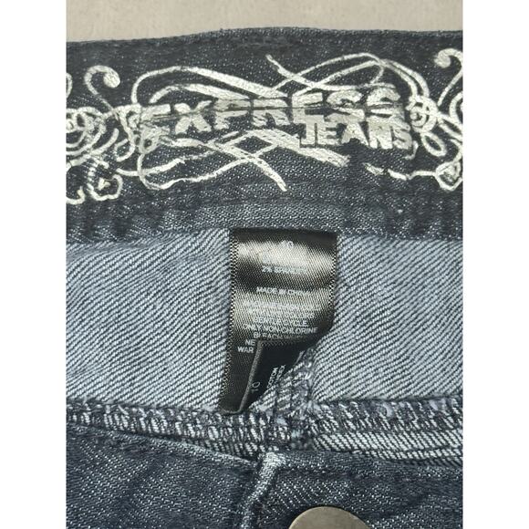 Express Jeans Distressed Embellished Pockets Blue Denim Skirt Size 10 - Picture 2 of 4
